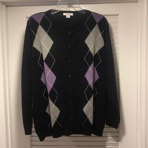 Dress Barn Button Up Argyle Cardigan